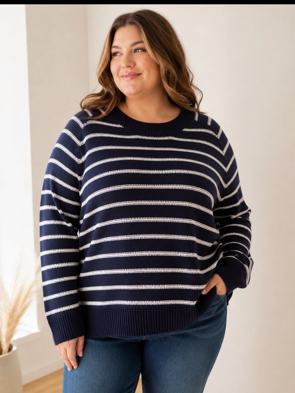 NWT: For The Republic Navy and White Striped Crewneck Sweater